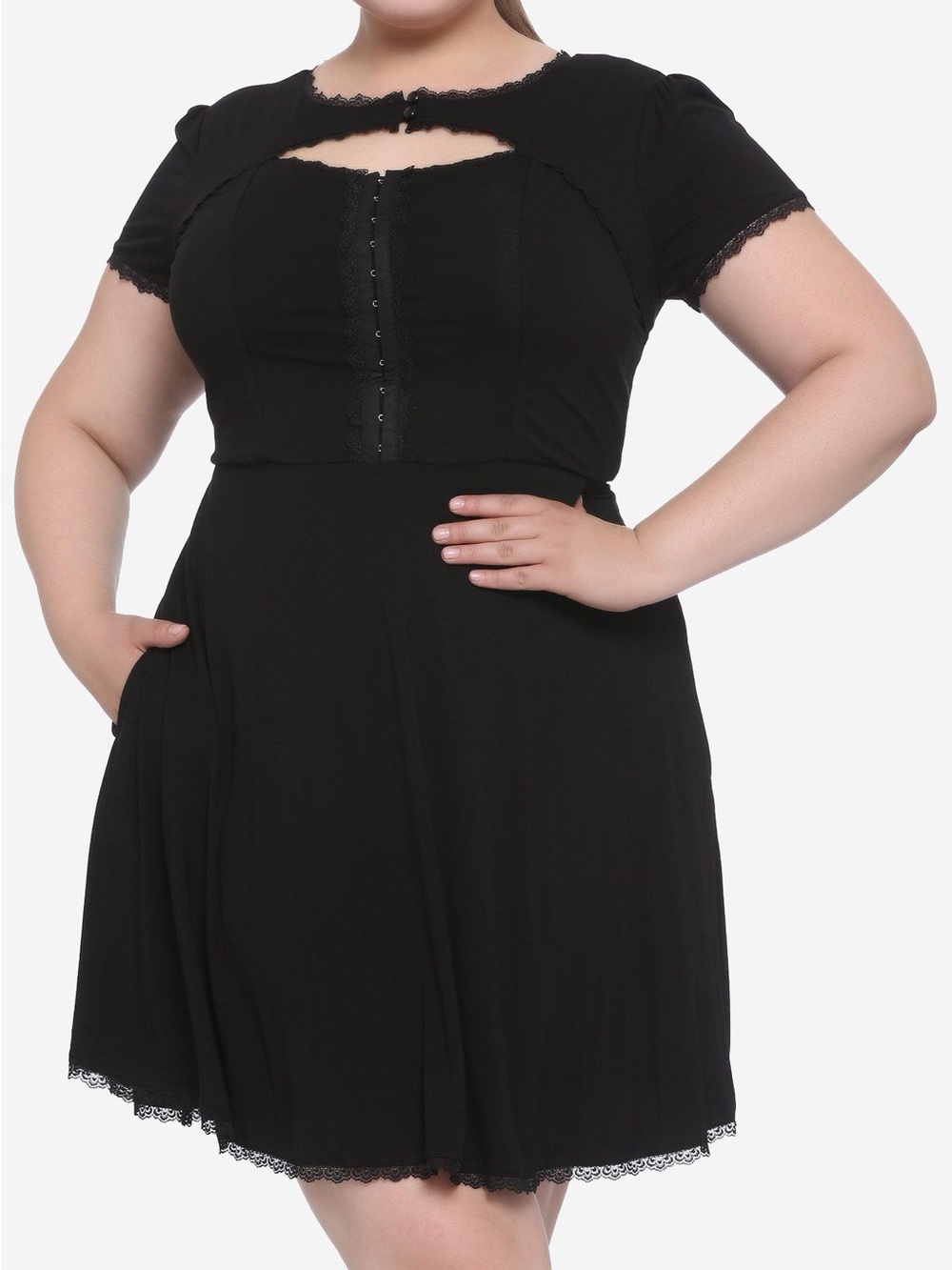 Hot Topic Black High Neck Keyhole Lace Trim Dress. Dark Romantic Whimsigoth Alt